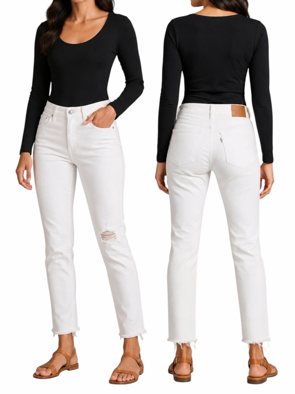 Levi's 724 High Rise Slim Straight Cropped Jeans White Size 26
